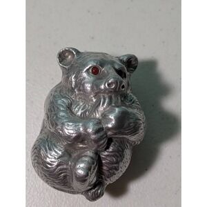 Arthur Court Aluminum Bear Cub Paperweight With Red Carnelian Stone Eyes Vintage